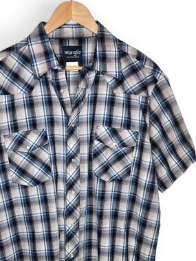 Wrangler Western Shirts Mens Plaid Pearl Snap Button Short Sleeve Lightweight XL